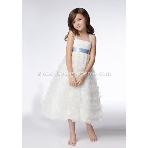 Sequins Flower Girl Dresses Straps Tea-length Organza Sequins Flower Girl Dresses Factory